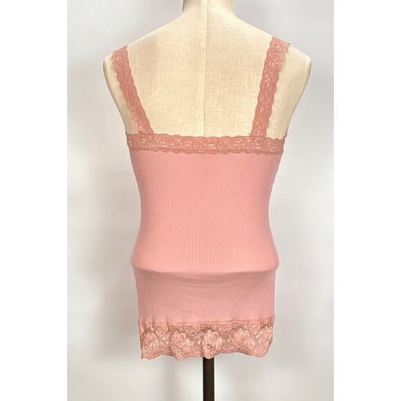 Maurices Y2K Lace Detail Babydoll Pink Ribbed Womens Tank Top MED Fairy Grunge - Picture 4 of 11
